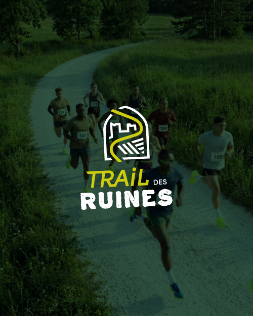Identité visuelle créée pour un trail dans le Jura : trail des ruines à Arlay
