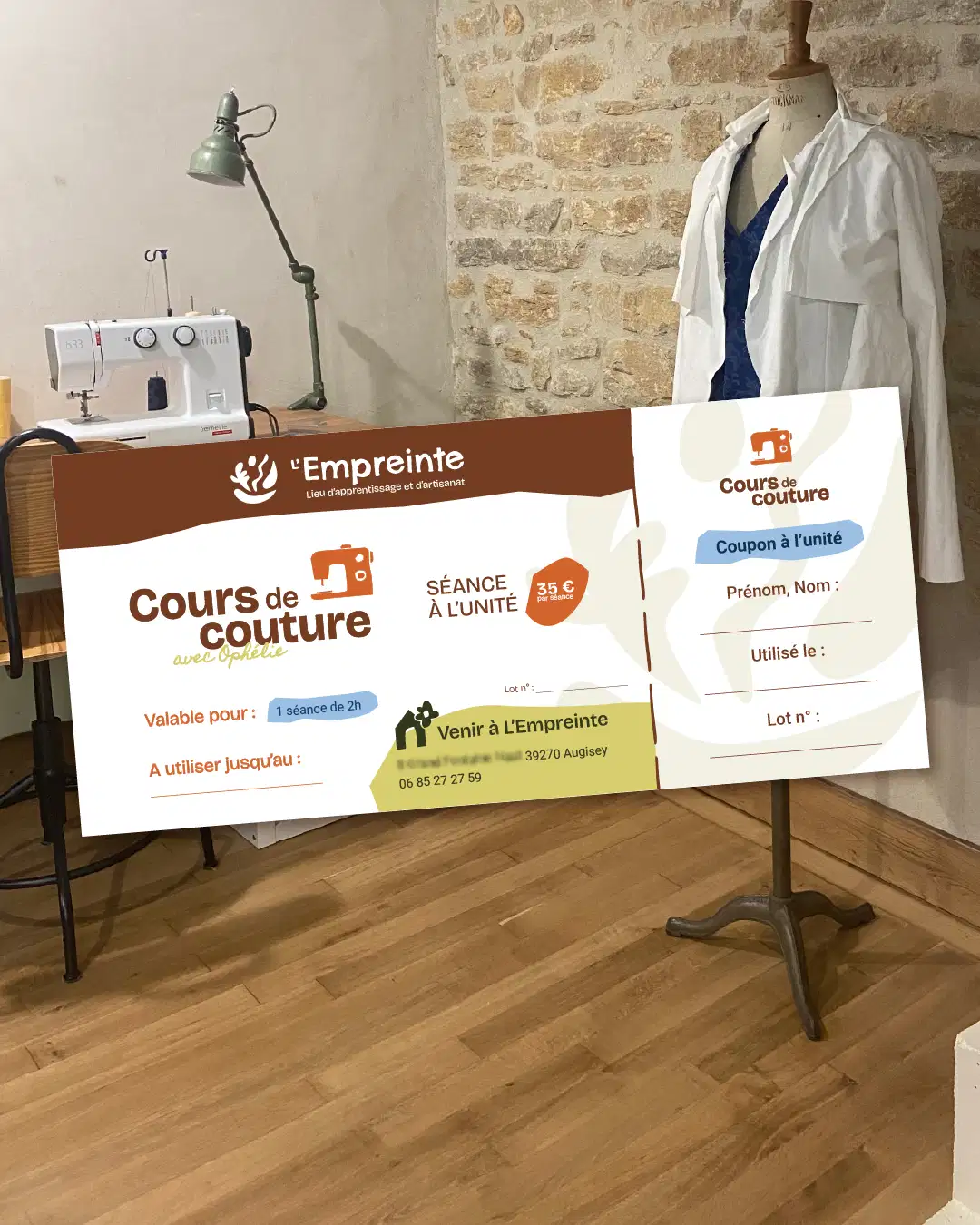 Bon cadeau cours de couture : mise en page et design